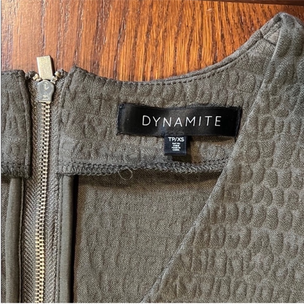 Dynamite | Women’s Size XS Textured Olive Mini Dress with Zipper Details - Picture 2 of 4